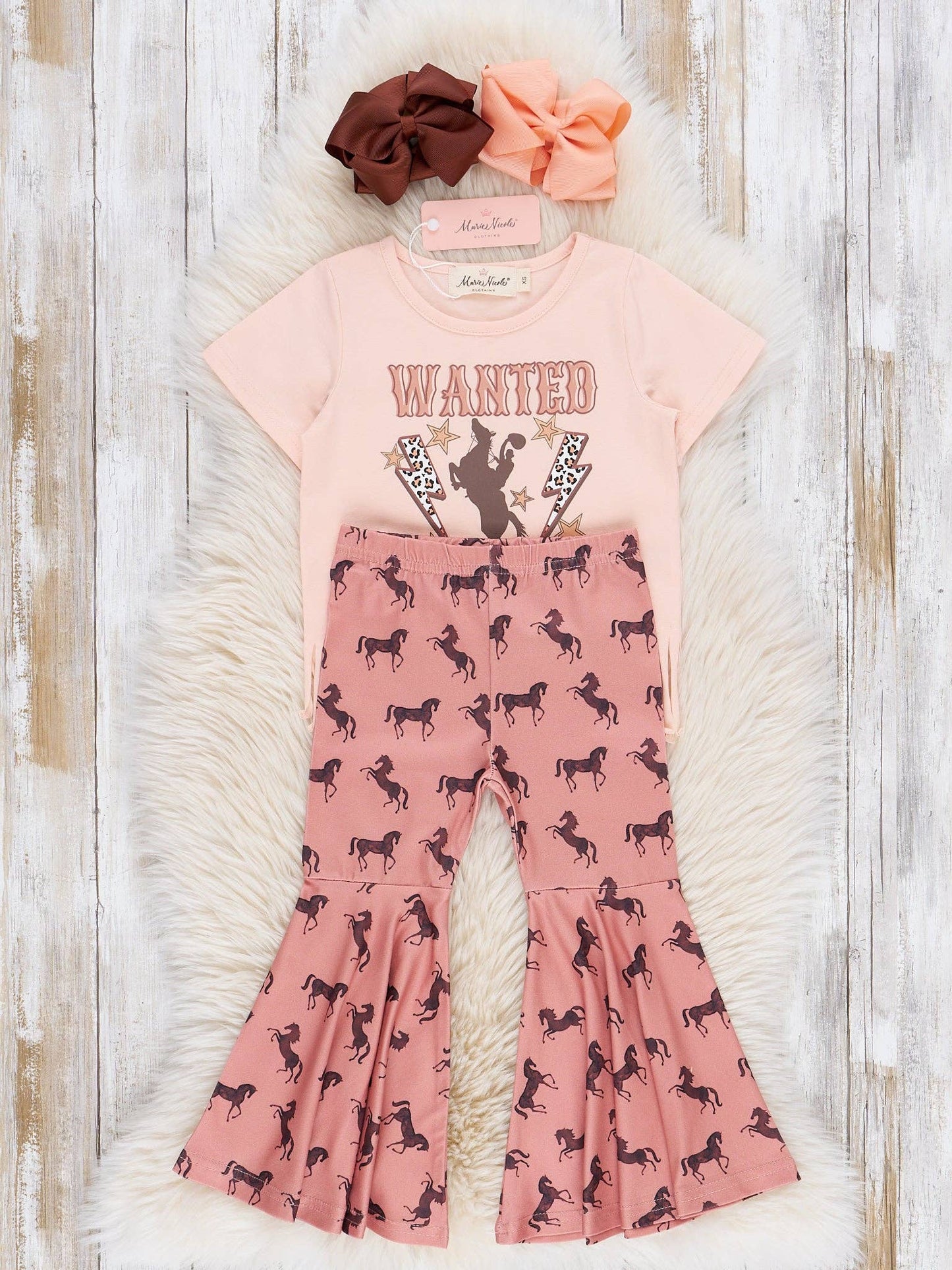 "Wanted" Fringe Top & Horse Bell Bottoms Outfit: XXXXL(8yrs)
