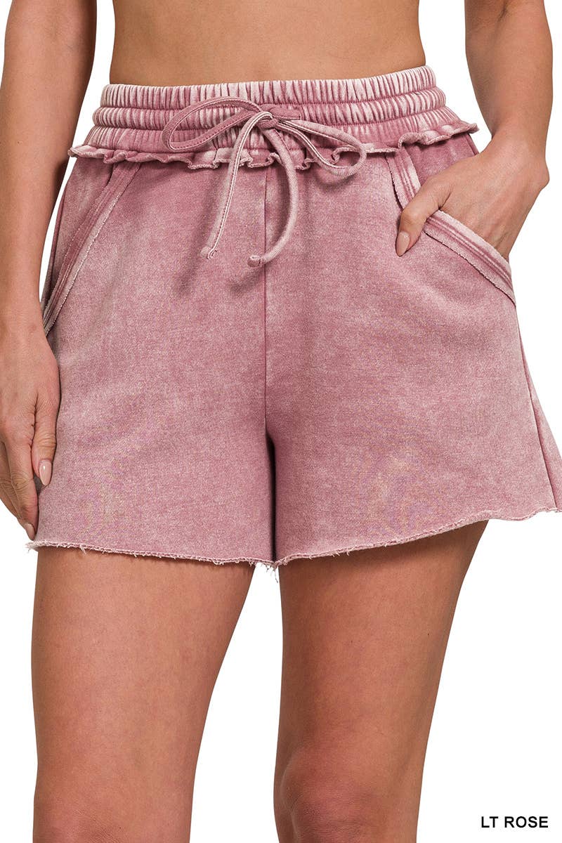 ",,, Snow Wash Fleece Drawstring Shorts: ASH BLACK-167192 / L