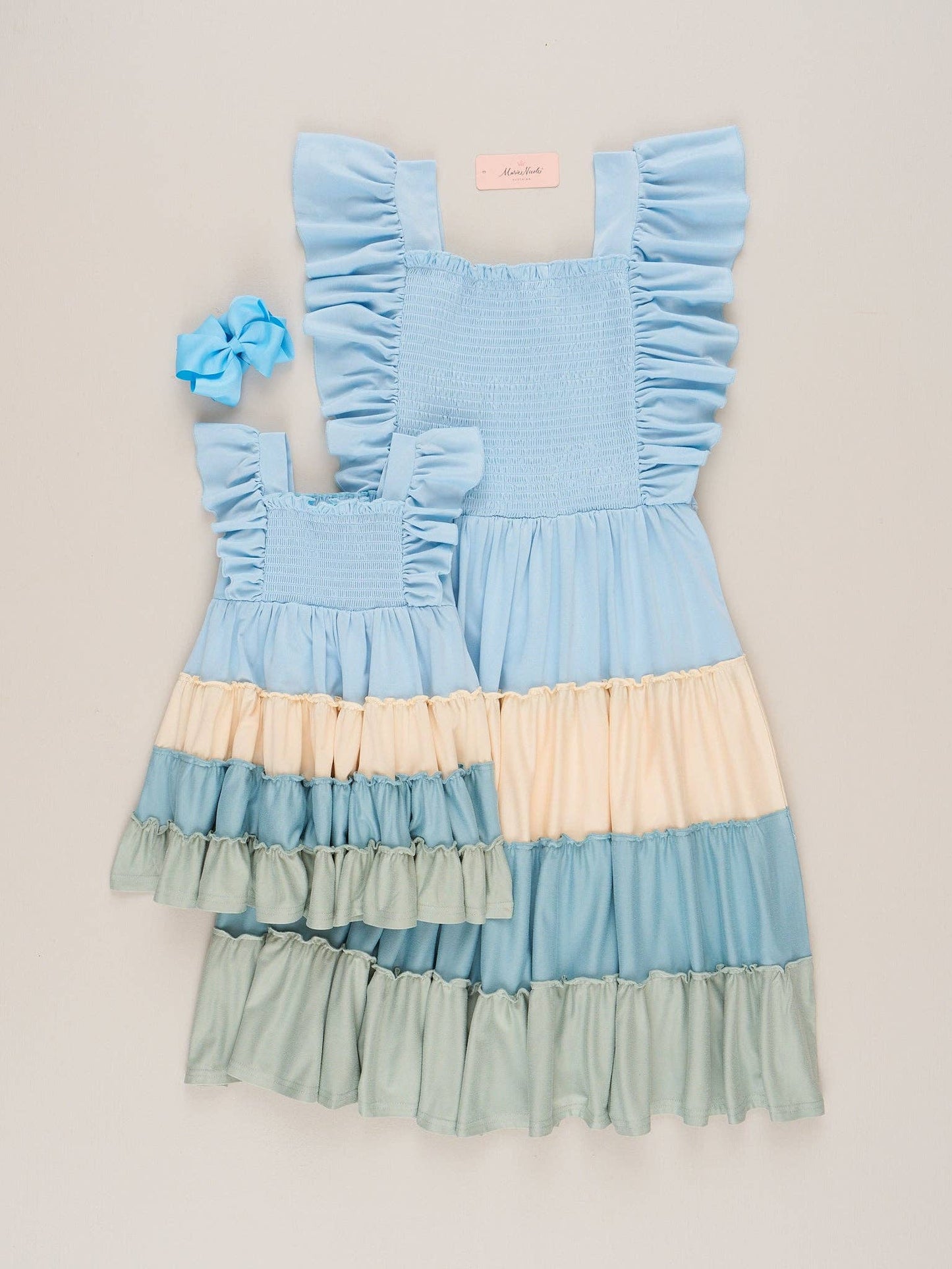 Tiered Color Blocked Blue Dress: XL(5yrs)