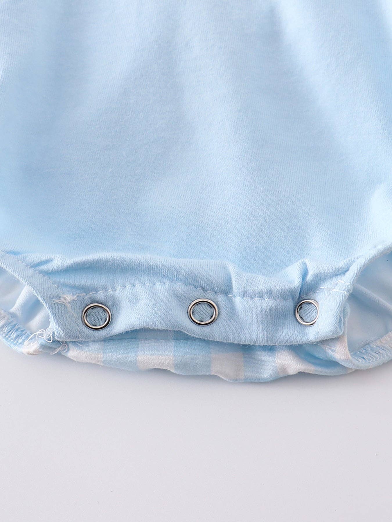 Blue Stripe Rabbit Applique Boy Romper: 6M