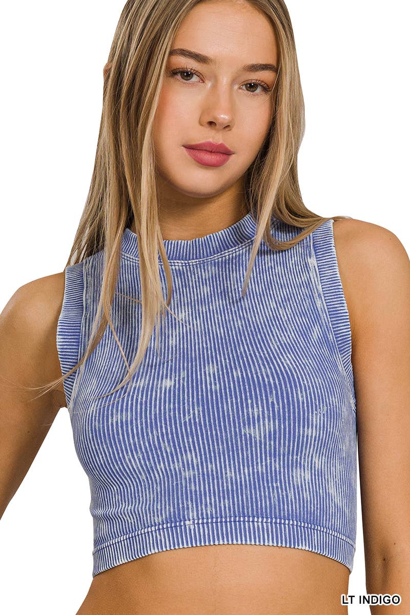 ',...Washed Ribbed Seamless High neck Crop Tank: N CORAL FUCHSIA-164276 / S/M