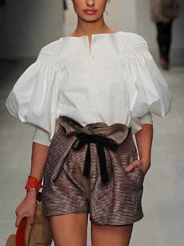 High Waisted Striped Shorts Bottoms: GOLD / M