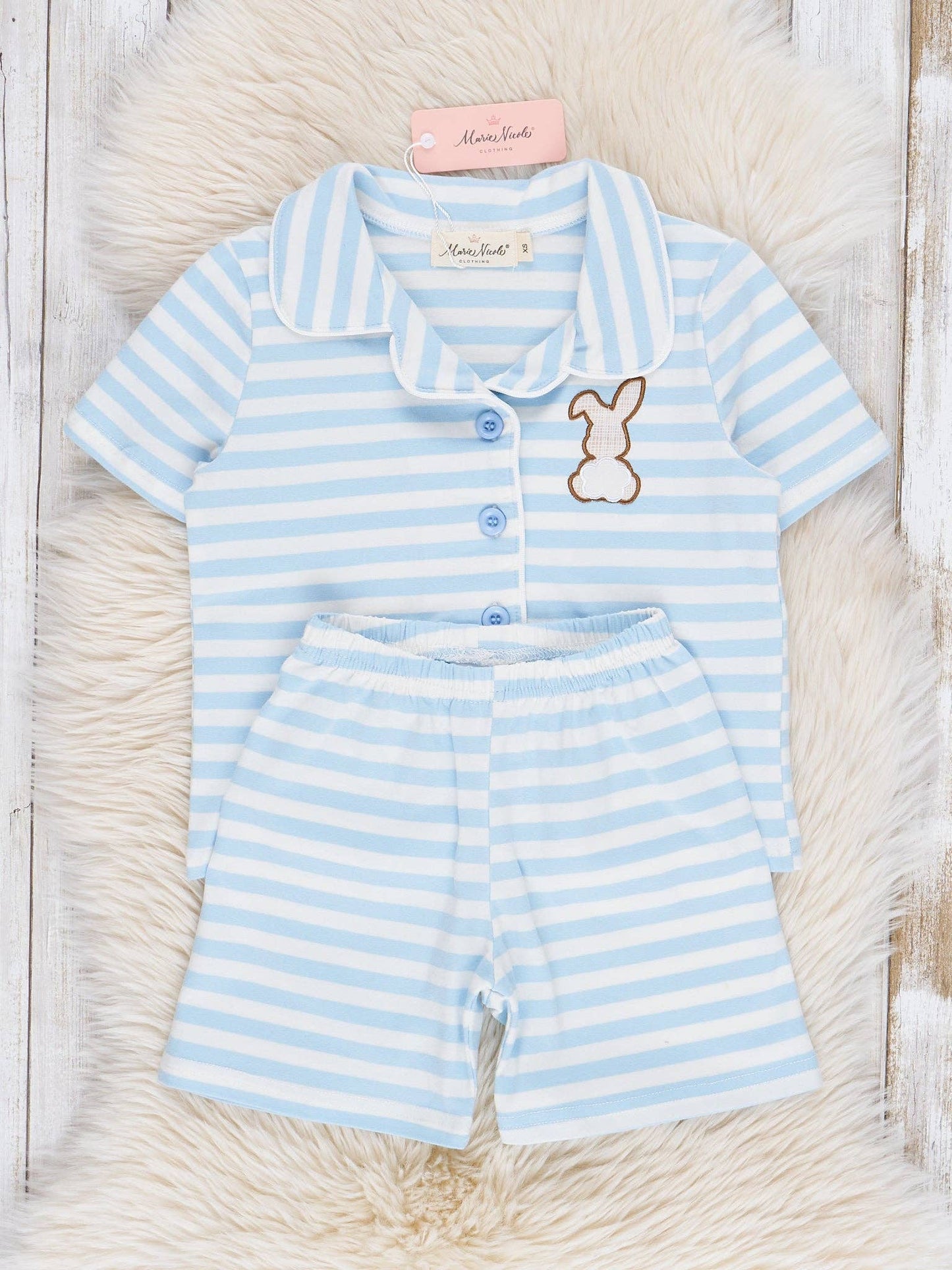 Striped Bunny & Carrots Blue Pajamas - Restocked!: M(3yrs)