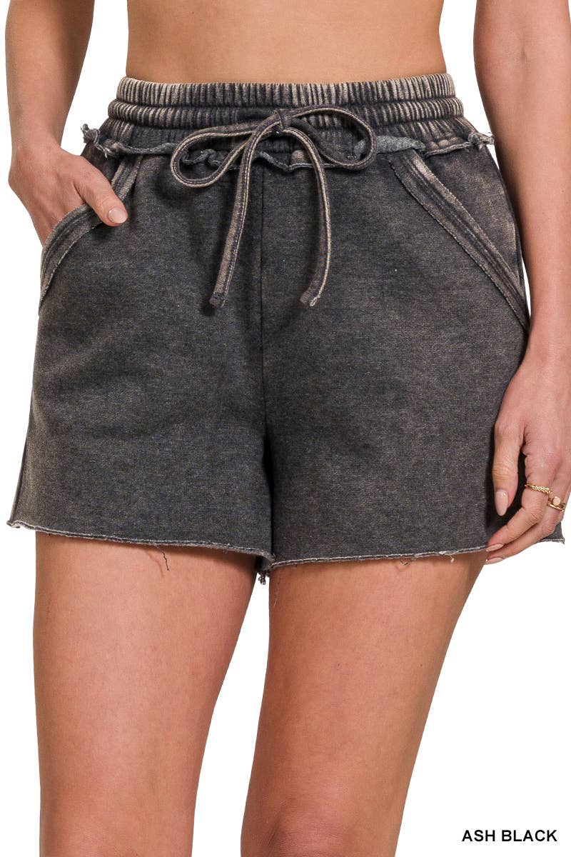 ",,, Snow Wash Fleece Drawstring Shorts: ASH BLACK-167192 / S
