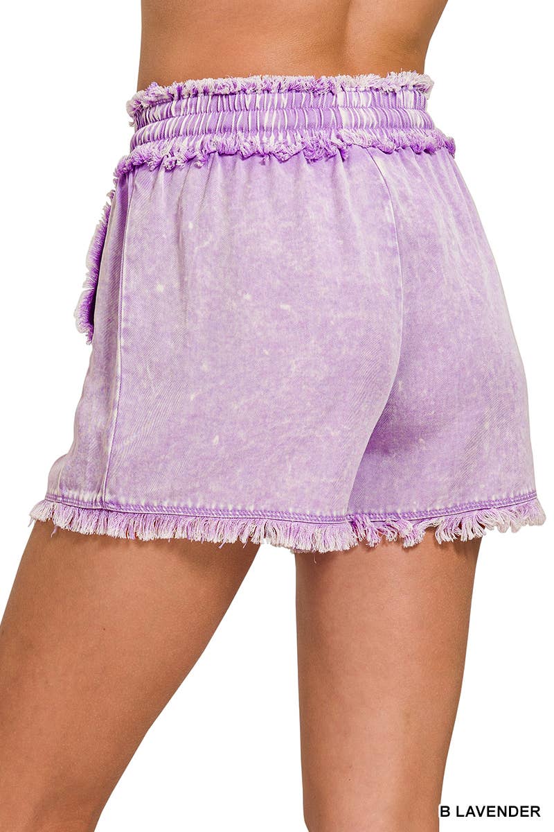 ",,..._ Tencel Mineral Washed Short Pants w/ Pockets: B LAVENDER-178603 / S