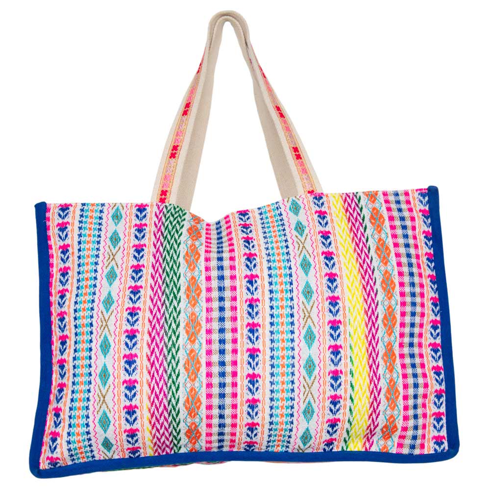 BEACH Tasseled Oversized Women's Tote Bag: Multicolored