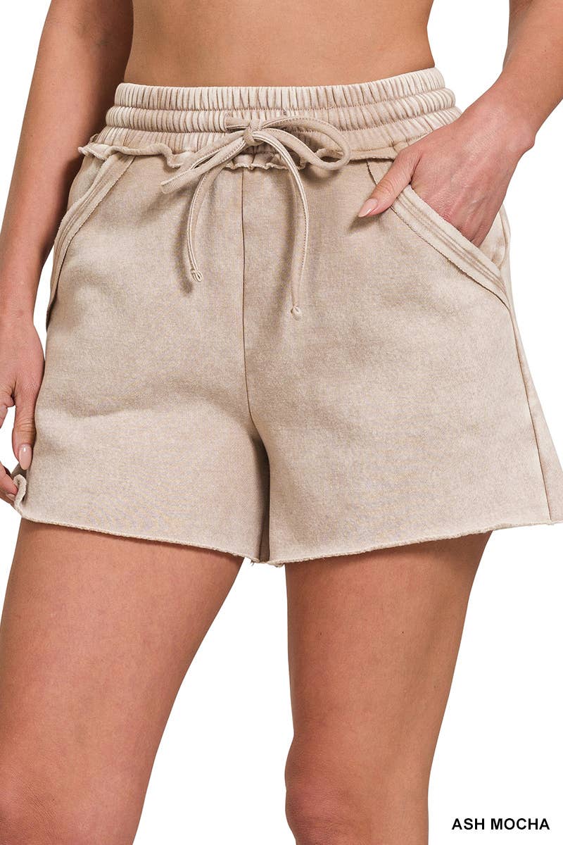 ",,, Snow Wash Fleece Drawstring Shorts: ASH BLACK-167192 / S