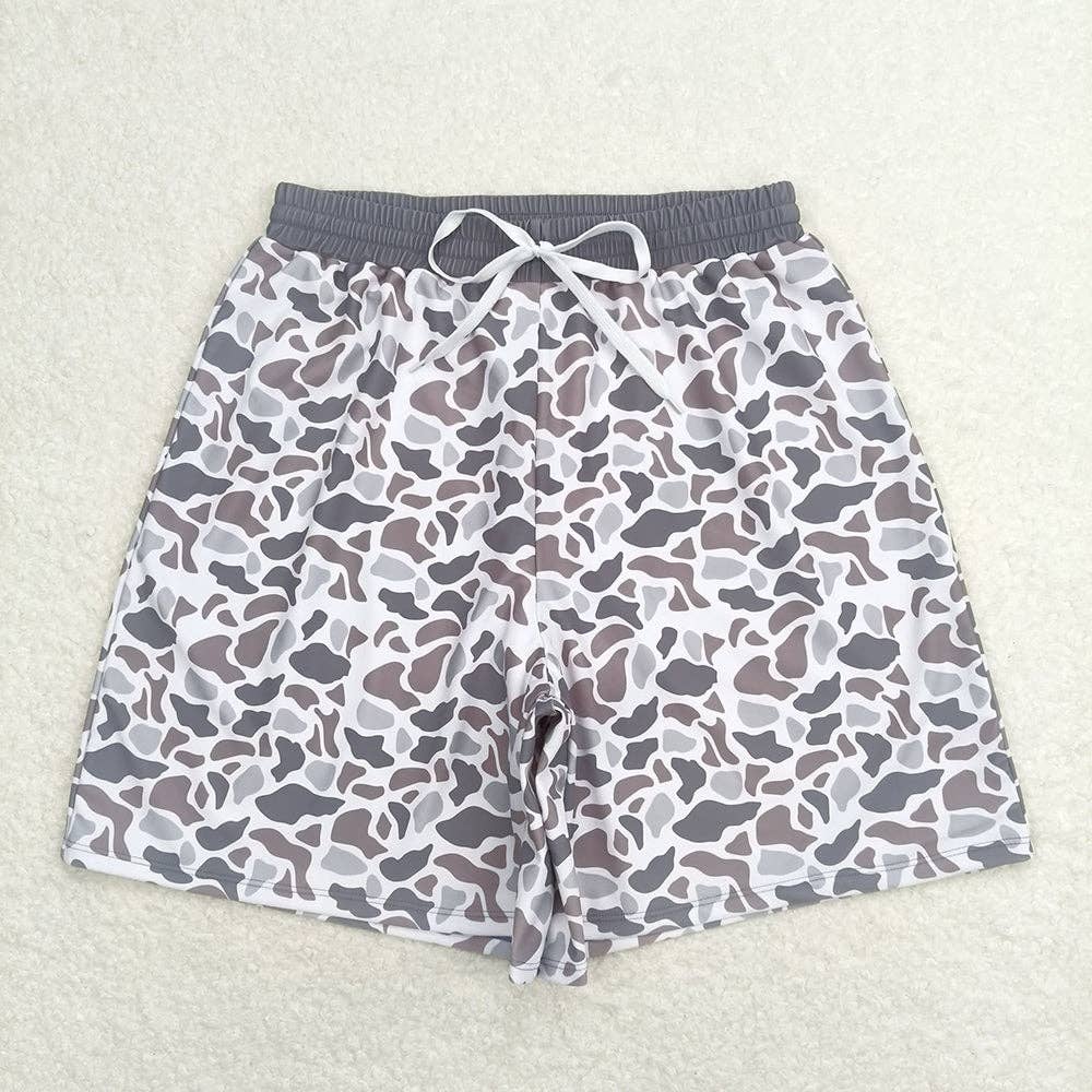 Adult Man Grey Camo Bottom Trunk Drawstrings Shorts Swimwear: M