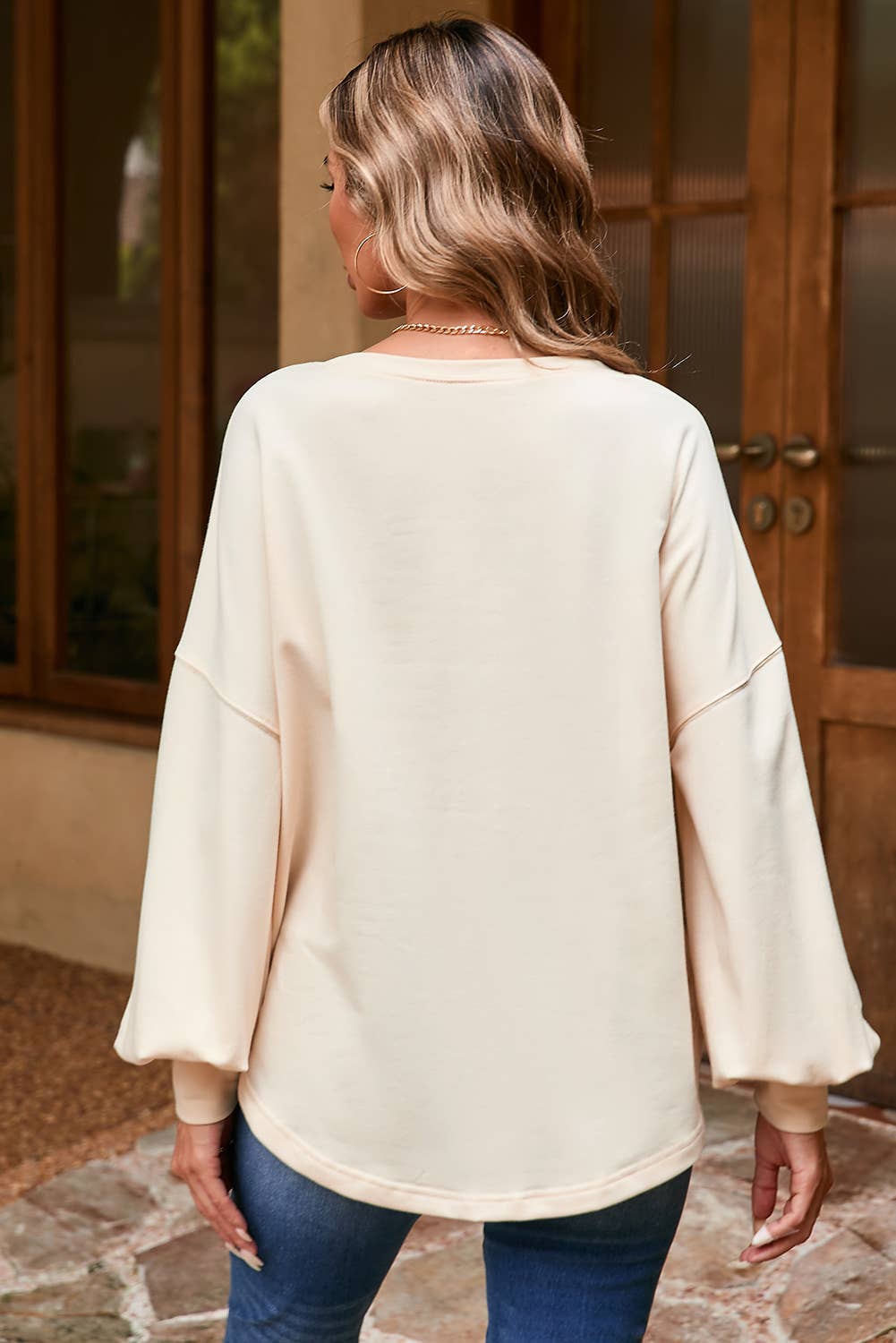SUEDE WESTERN Star Graphic Oversized Top: Apricot / M