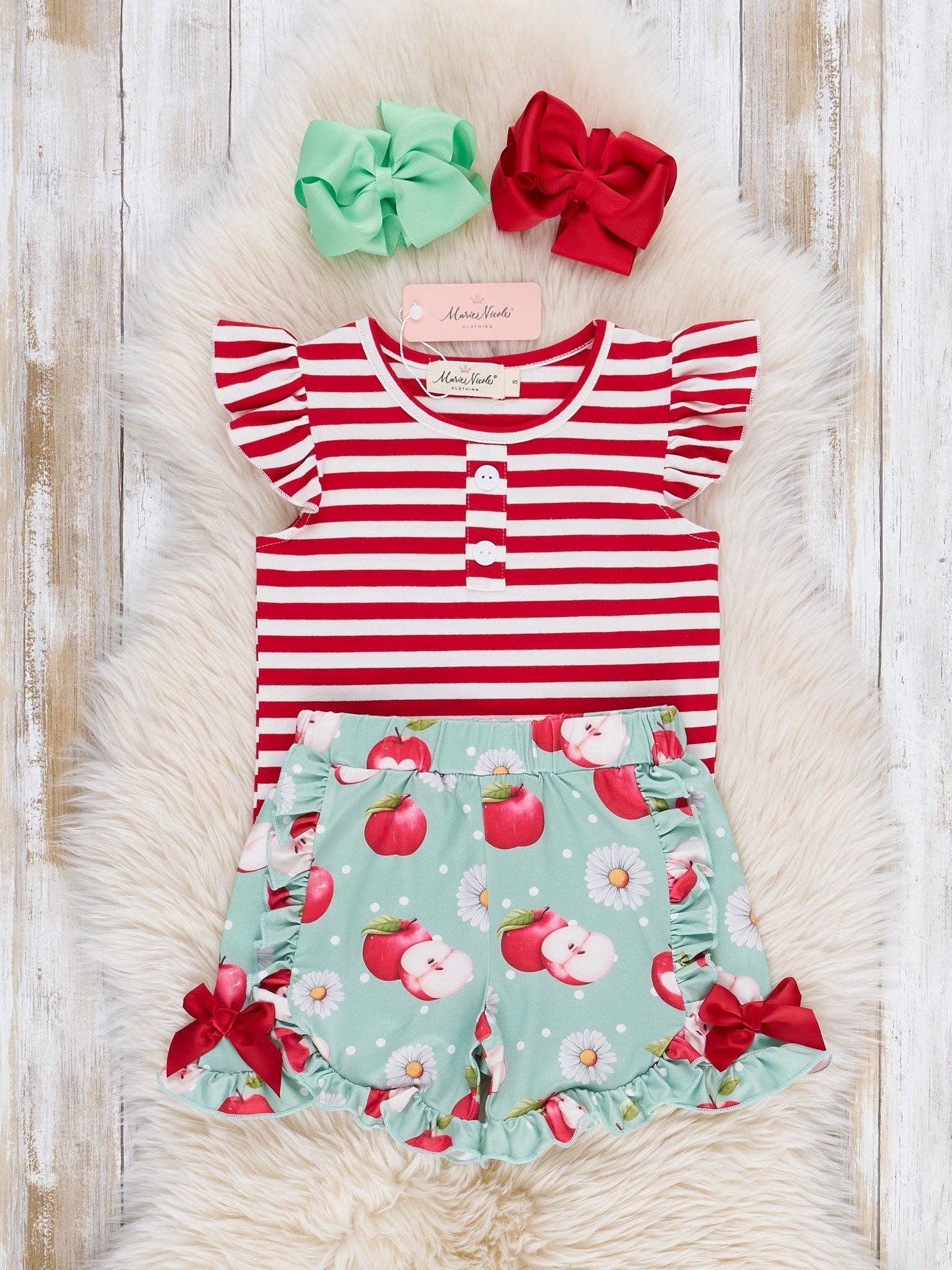 Striped Apple Bites Flutter Outfit: XXXL(7yrs)