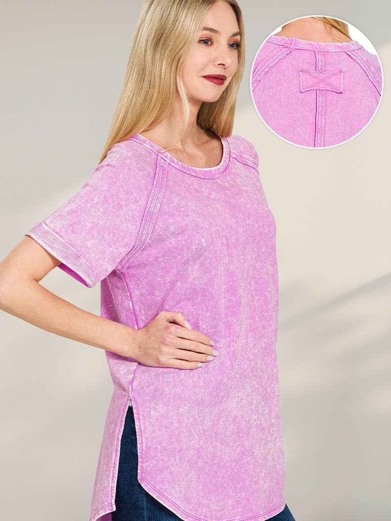 `"French Terry Vintage Wash Casual Top: LTPLUM-160494 / XL