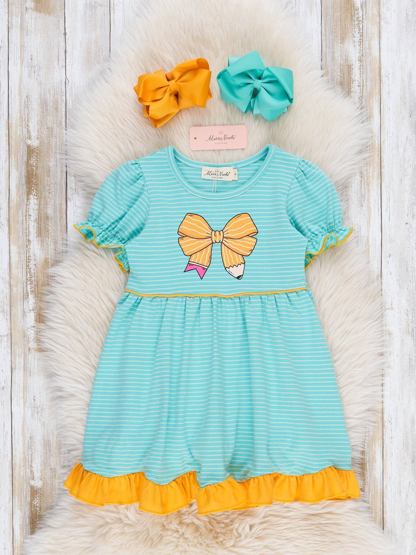 Striped Pencil Bow Ruffle Hem Dress: XXXL(7yrs)