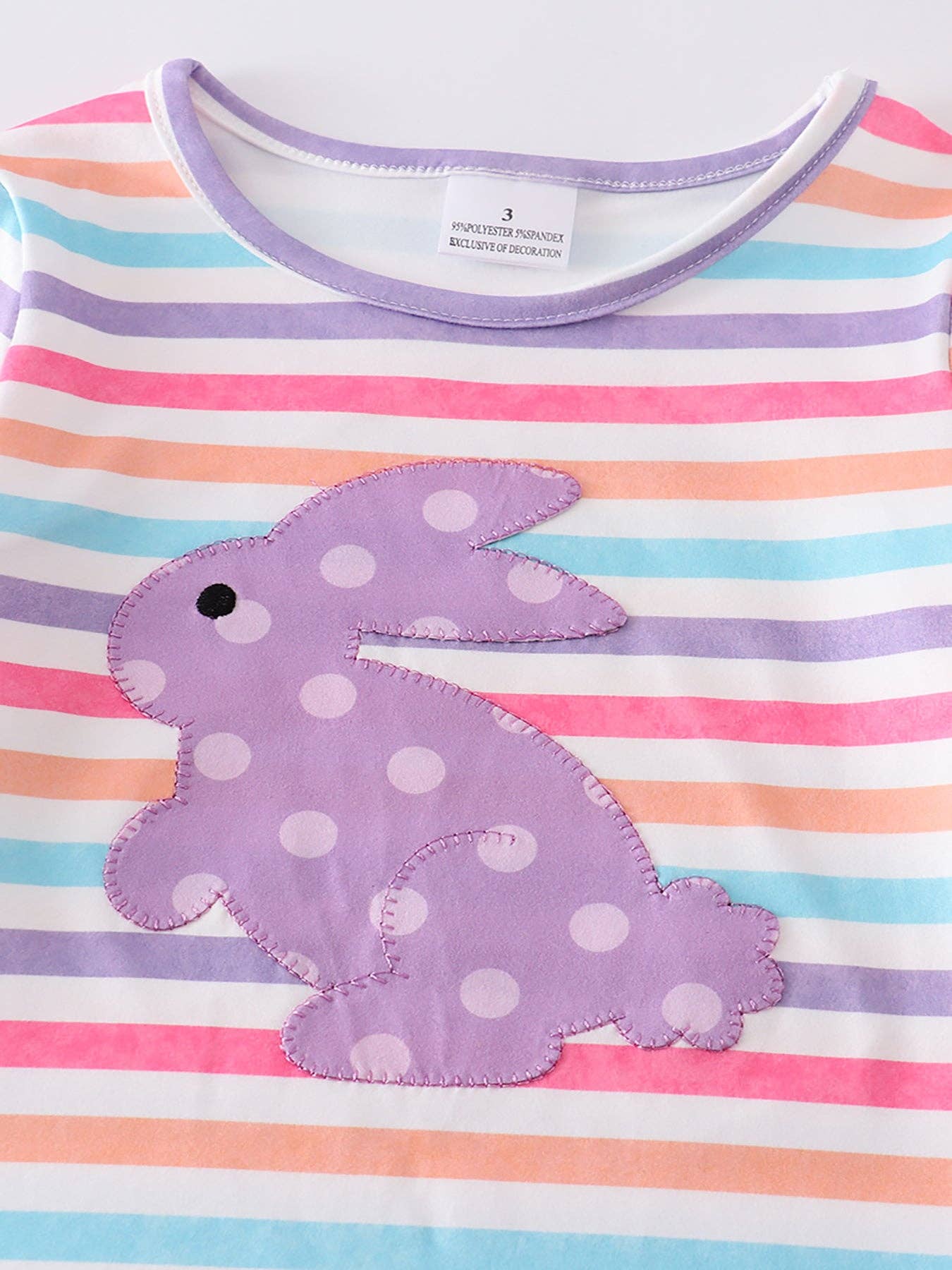 Colored Stripe Rabbit Applique Girl Dress: 4