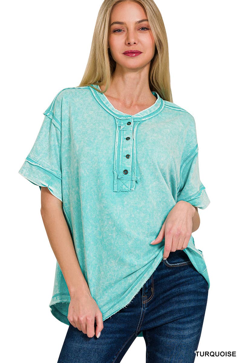 `".Washed Raw Edge Detailed Button Closure Top: DEEPCAMEL-168207 / M