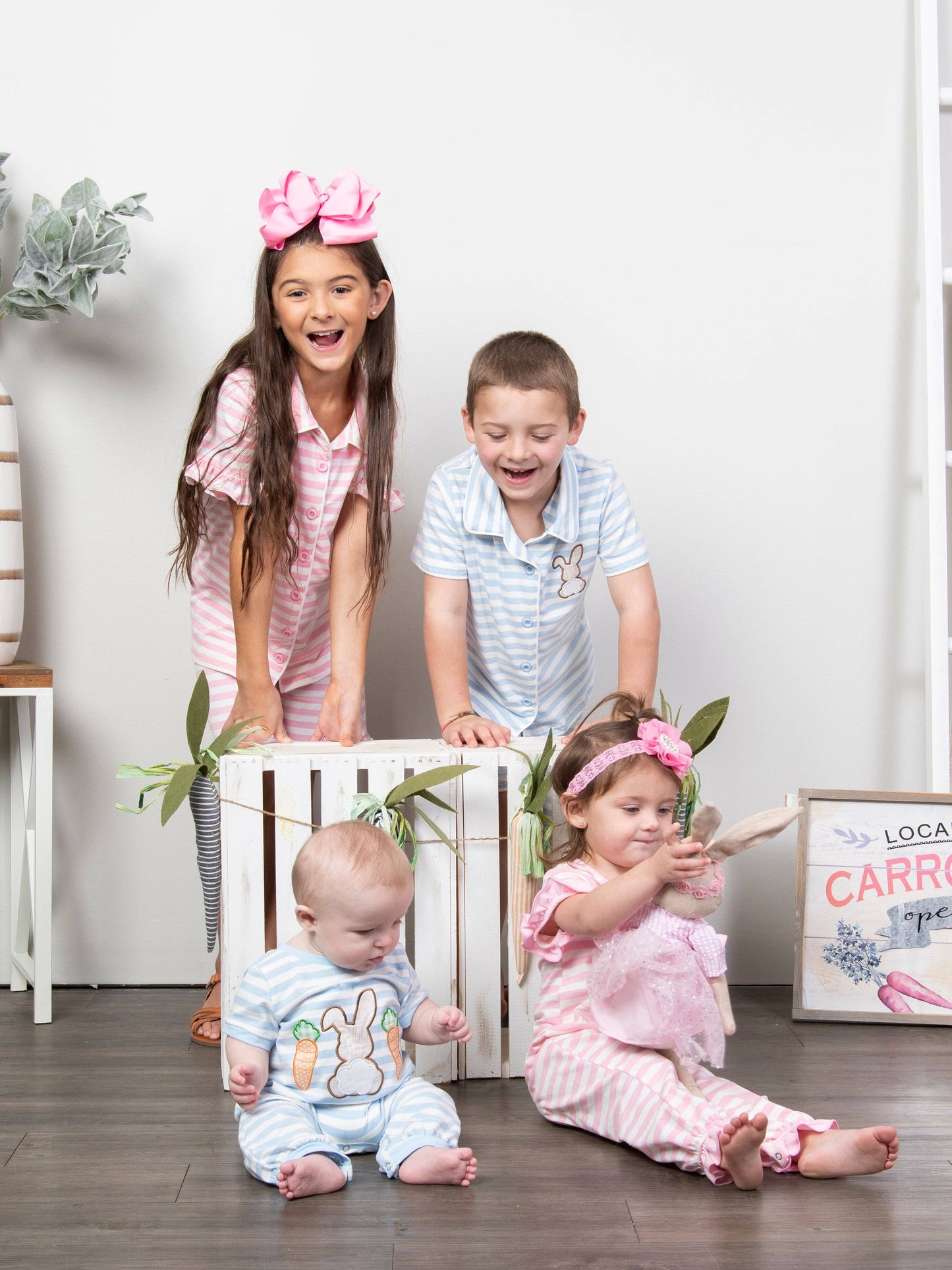 Striped Bunny & Carrots Blue Romper - Restocked!: 18/24MOS