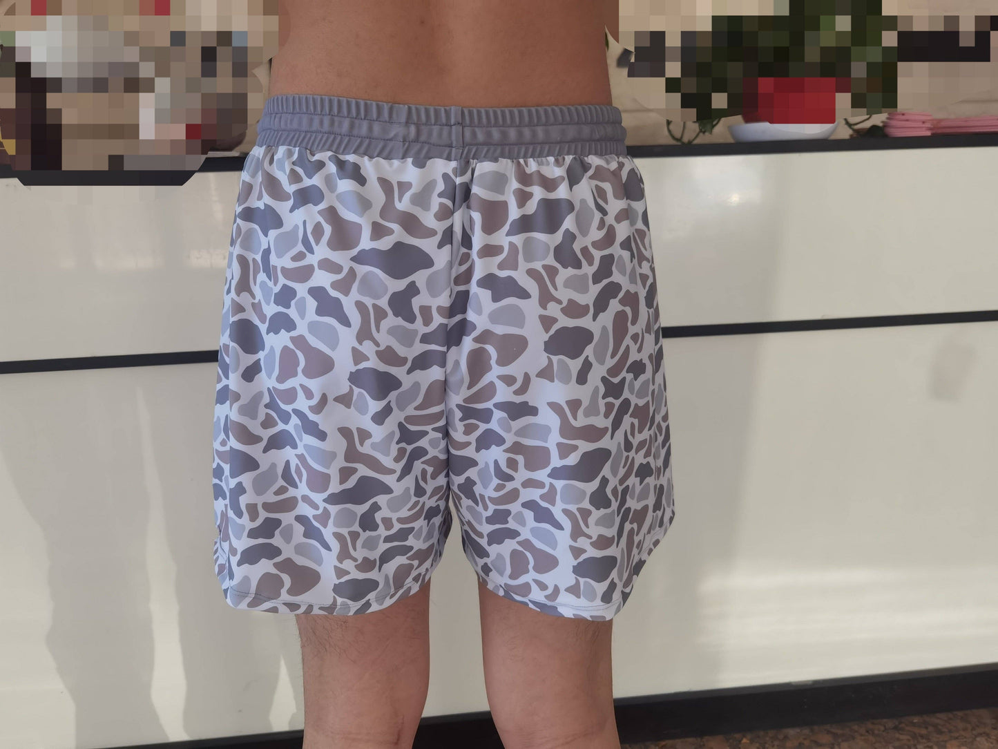 Adult Man Grey Camo Bottom Trunk Drawstrings Shorts Swimwear: S