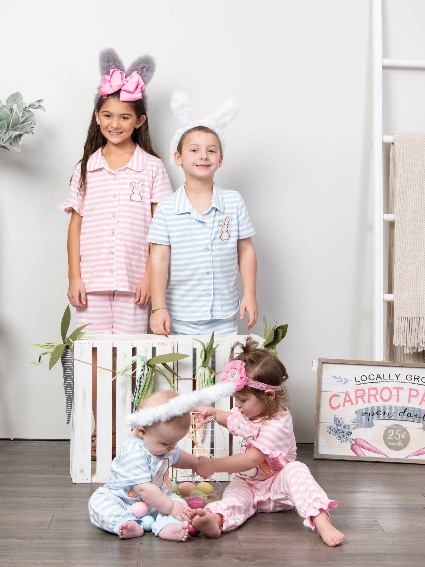 Striped Bunny & Carrots Blue Pajamas - Restocked!: L(4yrs)