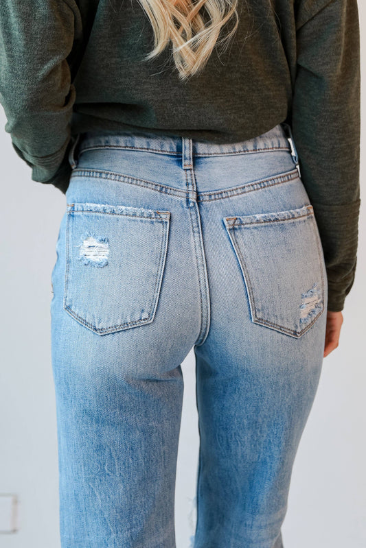 Crystal Medium Wash 90s Vintage Distressed Flare Jeans: Medium Wash / 27