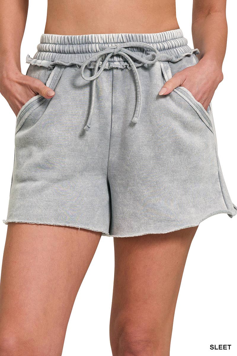 ",,, Snow Wash Fleece Drawstring Shorts: ASH BLACK-167192 / S