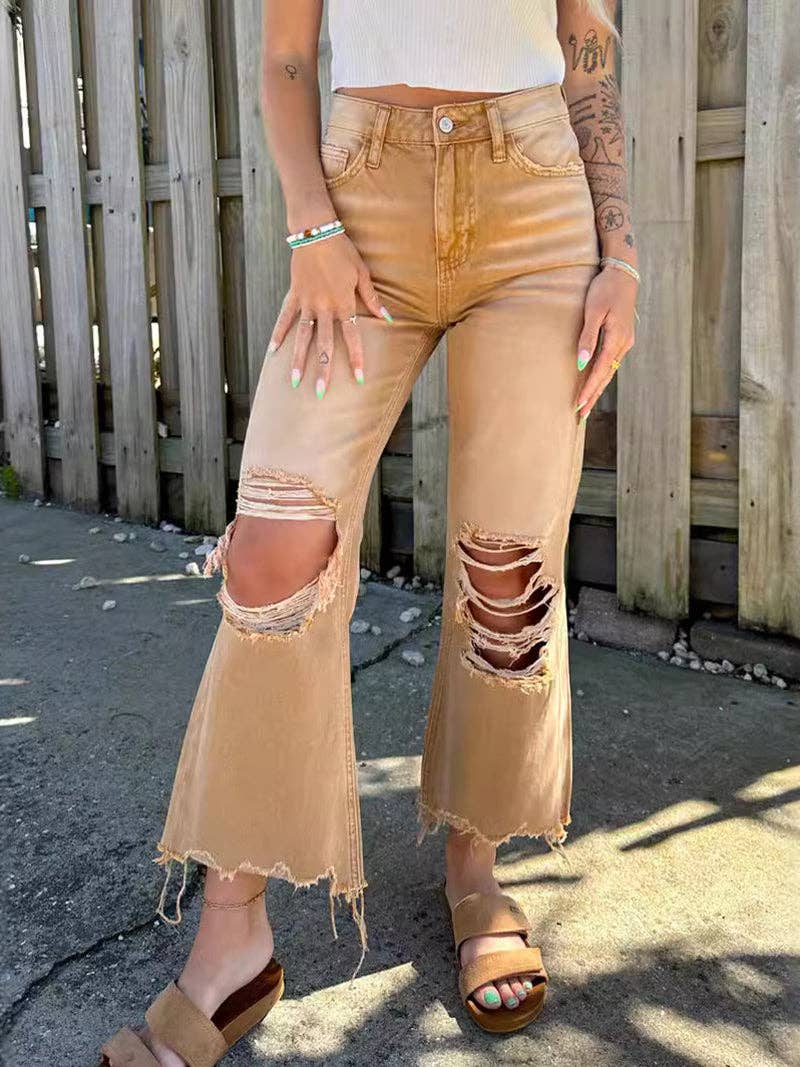 Western Mississippi Flared Jeans: BROWN / S