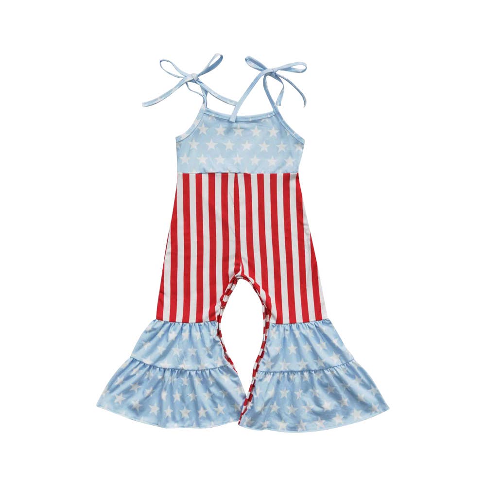 Baby Girls 4th Of July Stars Bell Bottom Jumpsuits: 3T