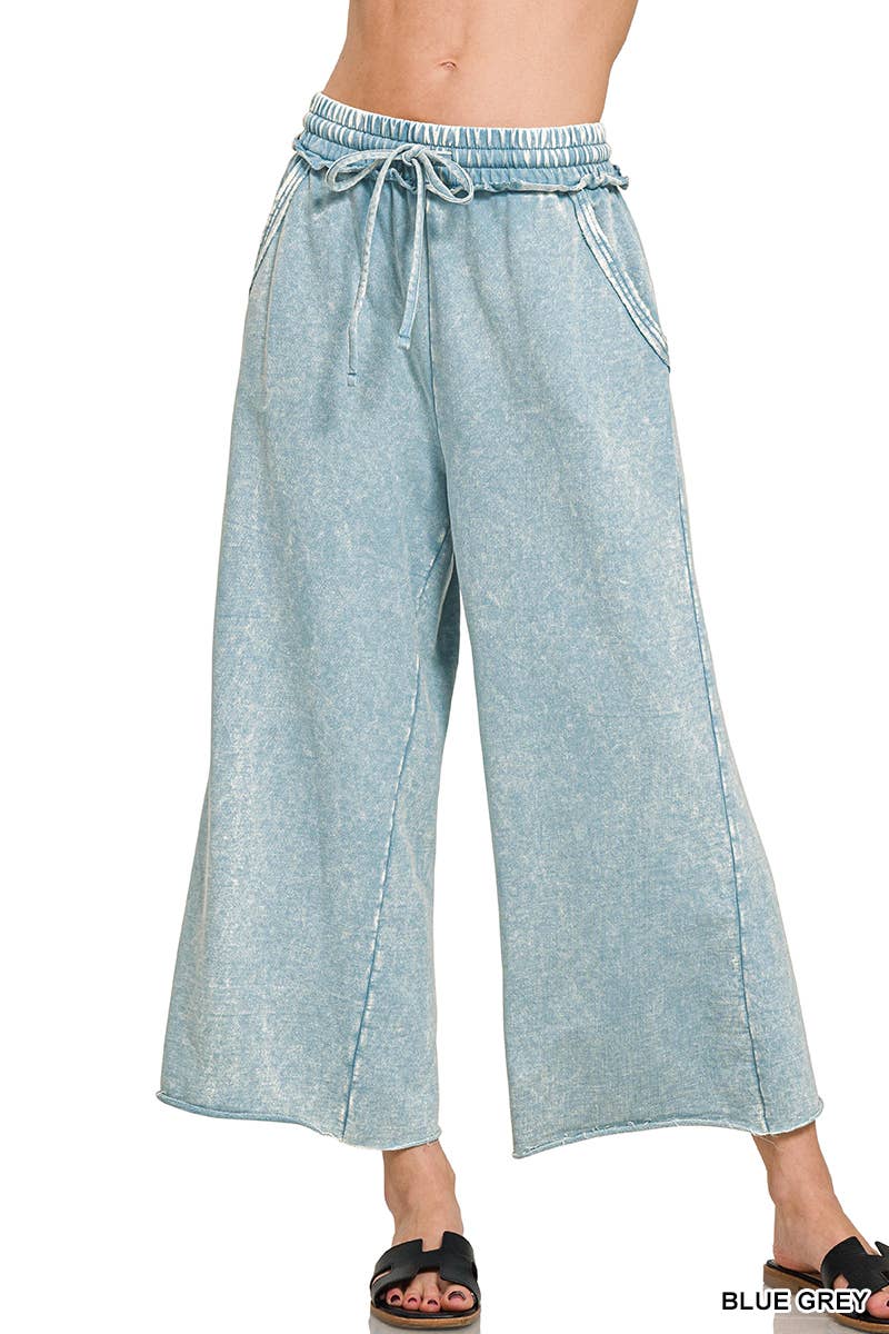 `.Acid wash French terry Pants w/ pockets: LT OLIVE-180176 / S