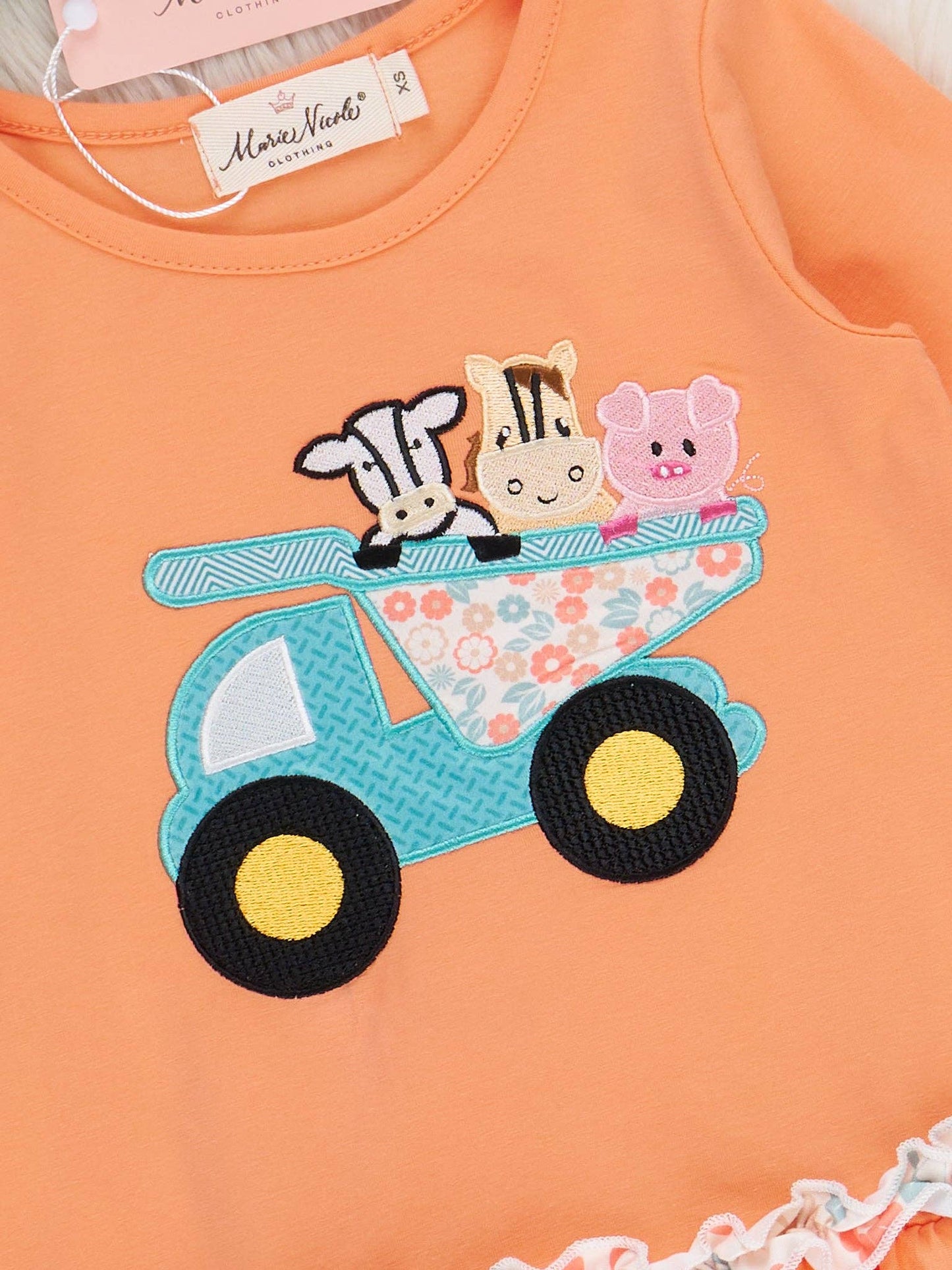 Embroidered Farm Animal Dump Truck Outfit: XXXXL(8yrs)