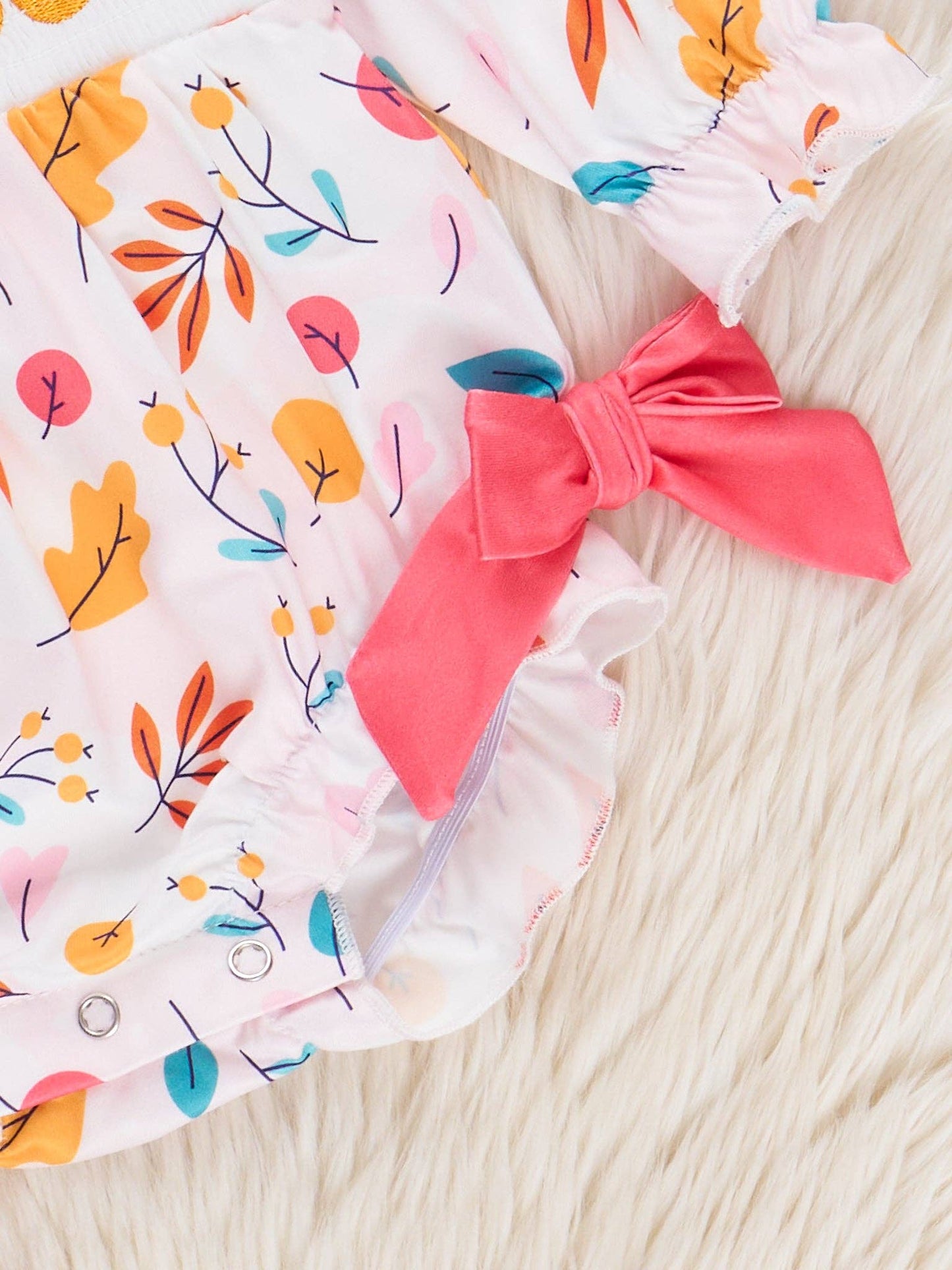 "Fall Vibes" Smocked Ruffle Leaves Bubble: 3/6MOS