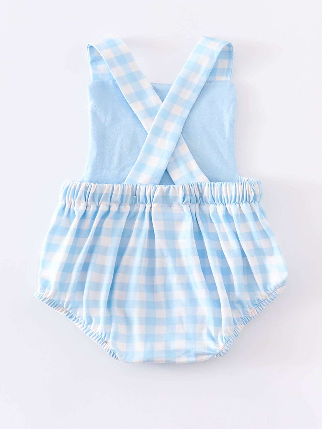 Blue Stripe Rabbit Applique Boy Romper: 18M