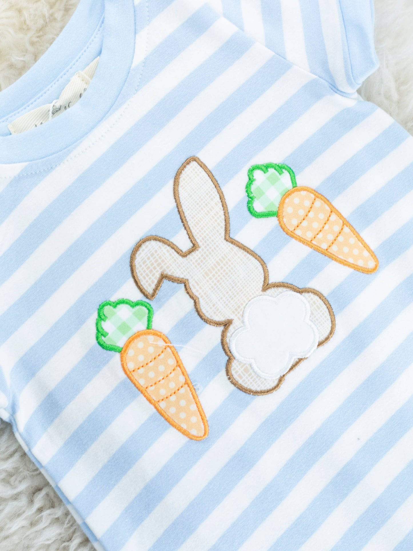 Striped Bunny & Carrots Blue Romper - Restocked!: 18/24MOS