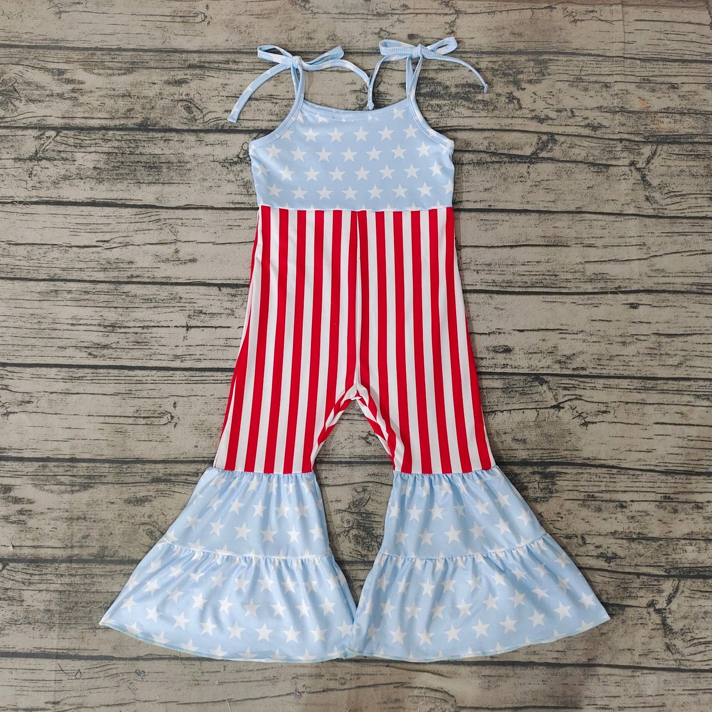 Baby Girls 4th Of July Stars Bell Bottom Jumpsuits: 3T