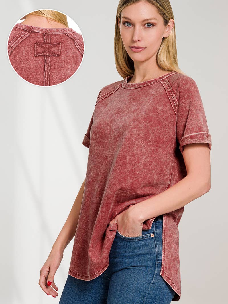 `"French Terry Vintage Wash Casual Top: LTPLUM-160494 / S