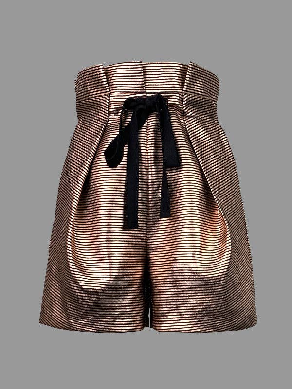 High Waisted Striped Shorts Bottoms: GOLD / XL