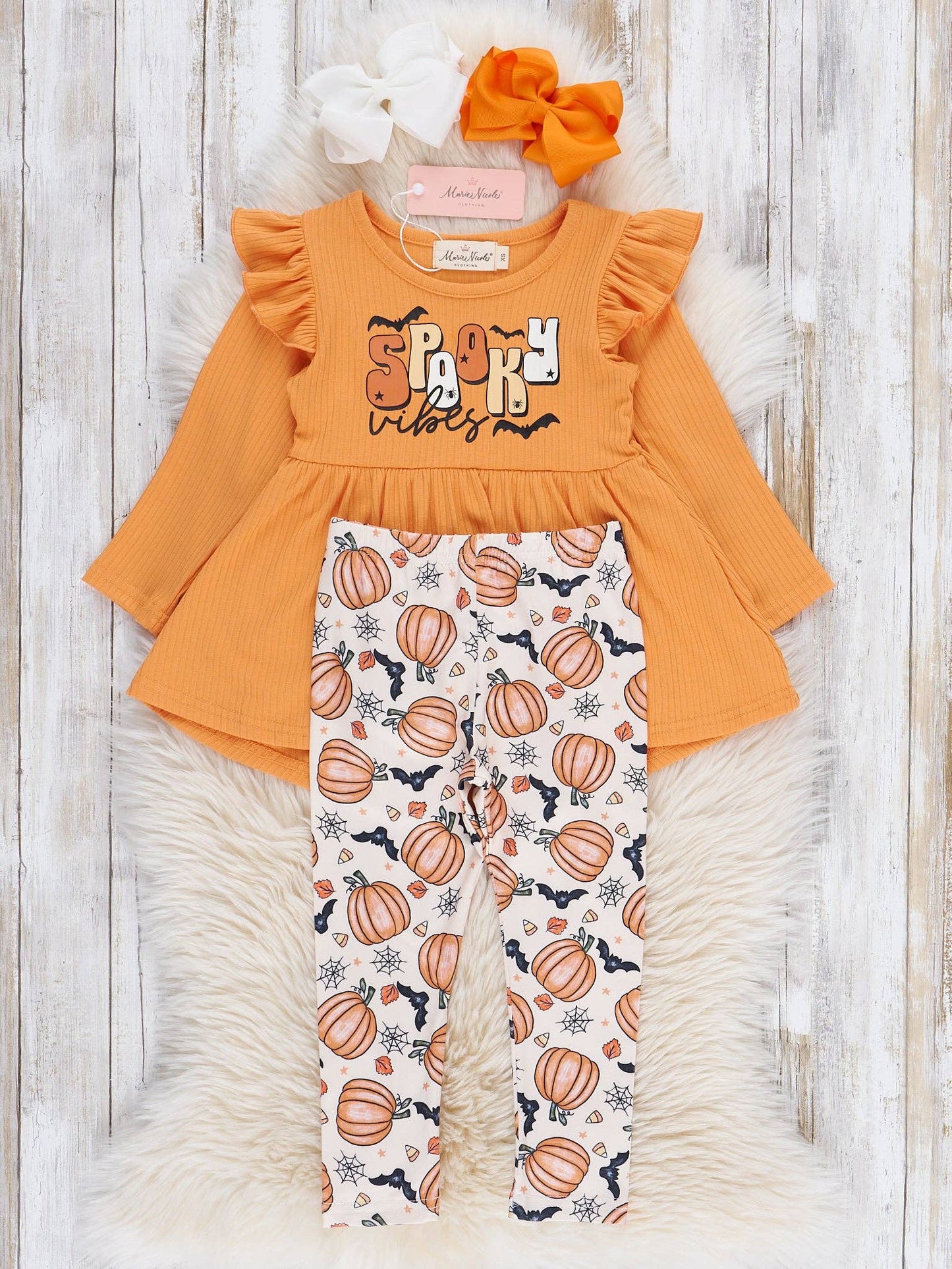 Orange "Spooky Vibes" Ruffle Outfit: 5XL(9/10yrs)