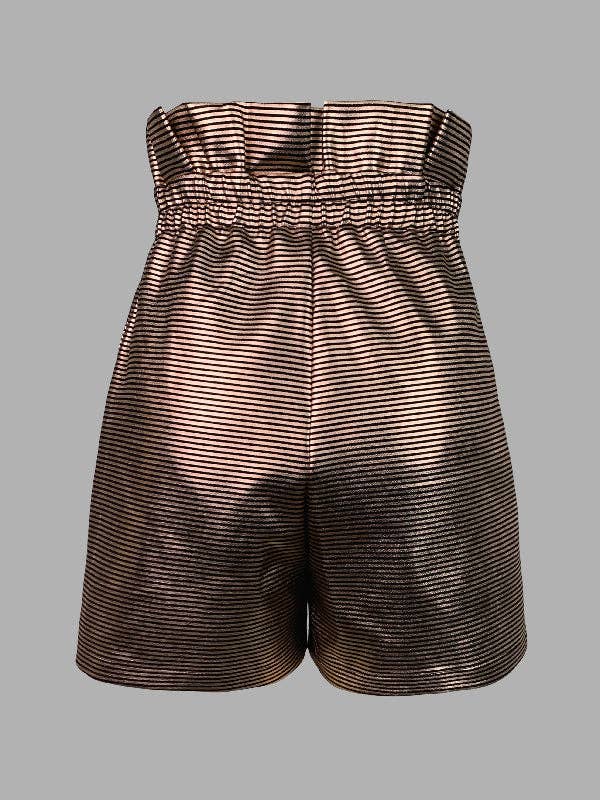 High Waisted Striped Shorts Bottoms: GOLD / XL