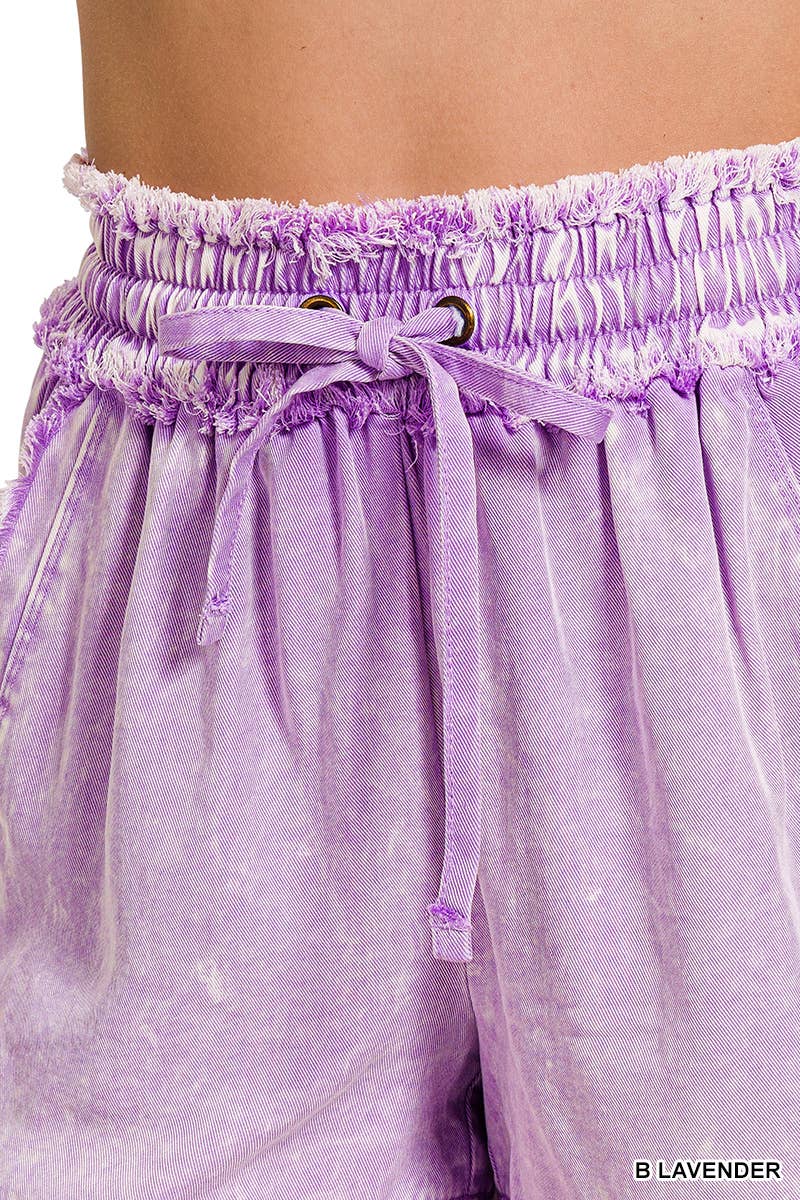 ",,..._ Tencel Mineral Washed Short Pants w/ Pockets: B LAVENDER-178603 / L