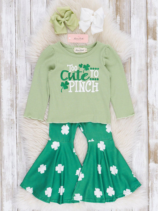 Green "Too Cute to Pinch" Bell Bottoms Outfit: L(4yrs)