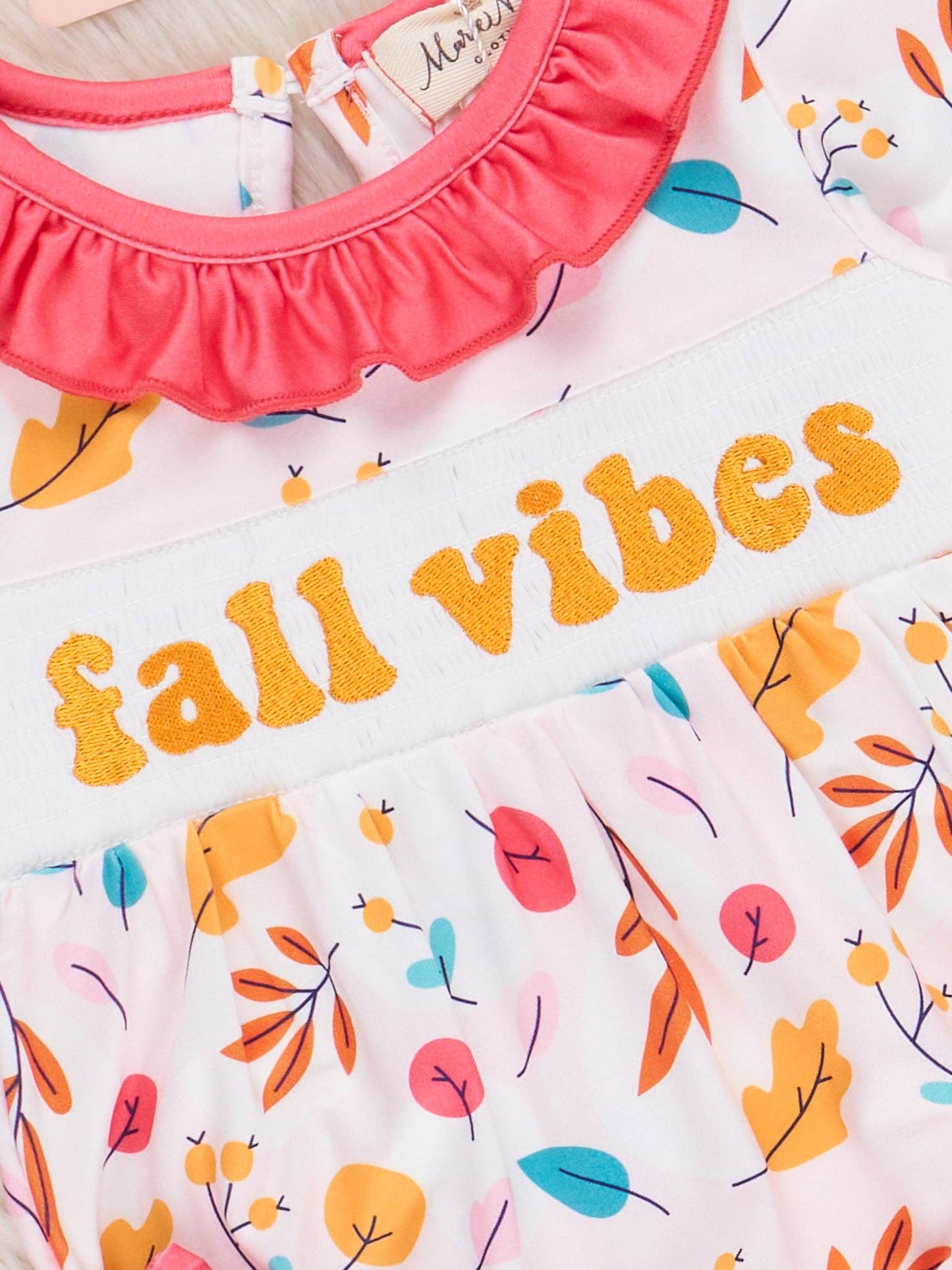 "Fall Vibes" Smocked Ruffle Leaves Bubble: 6/12MOS