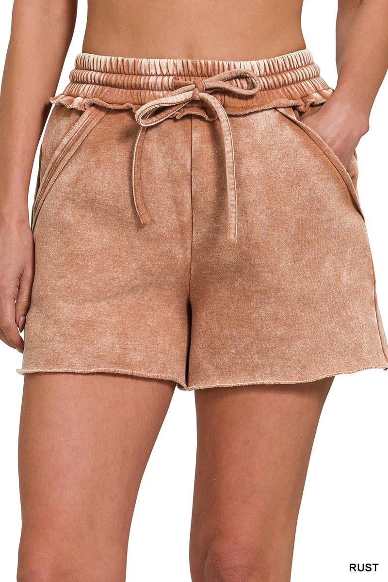 ",,, Snow Wash Fleece Drawstring Shorts: ASH BLACK-167192 / S