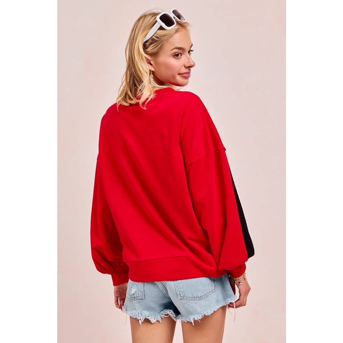 Gameday Theme French Terry Color Block Top: PURPLE/MUSTARD/IVORY / S-M-L-XL(2-2-2-2)