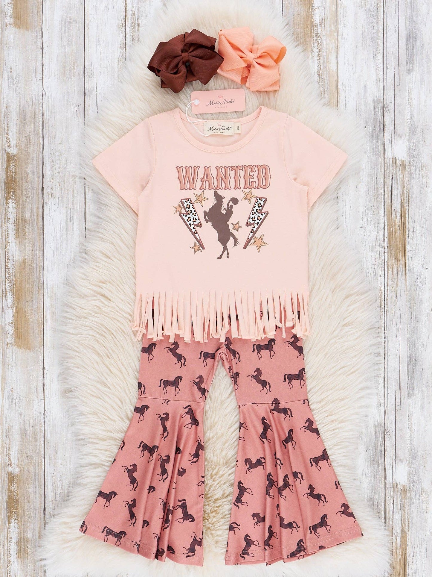 "Wanted" Fringe Top & Horse Bell Bottoms Outfit: XXXXL(8yrs)