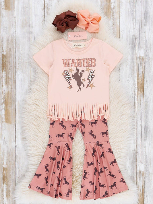 "Wanted" Fringe Top & Horse Bell Bottoms Outfit: XXXXL(8yrs)