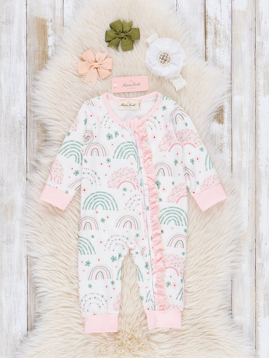 Rainbow Dreams Ruffle Sleeper Pajamas: 6/12MOS