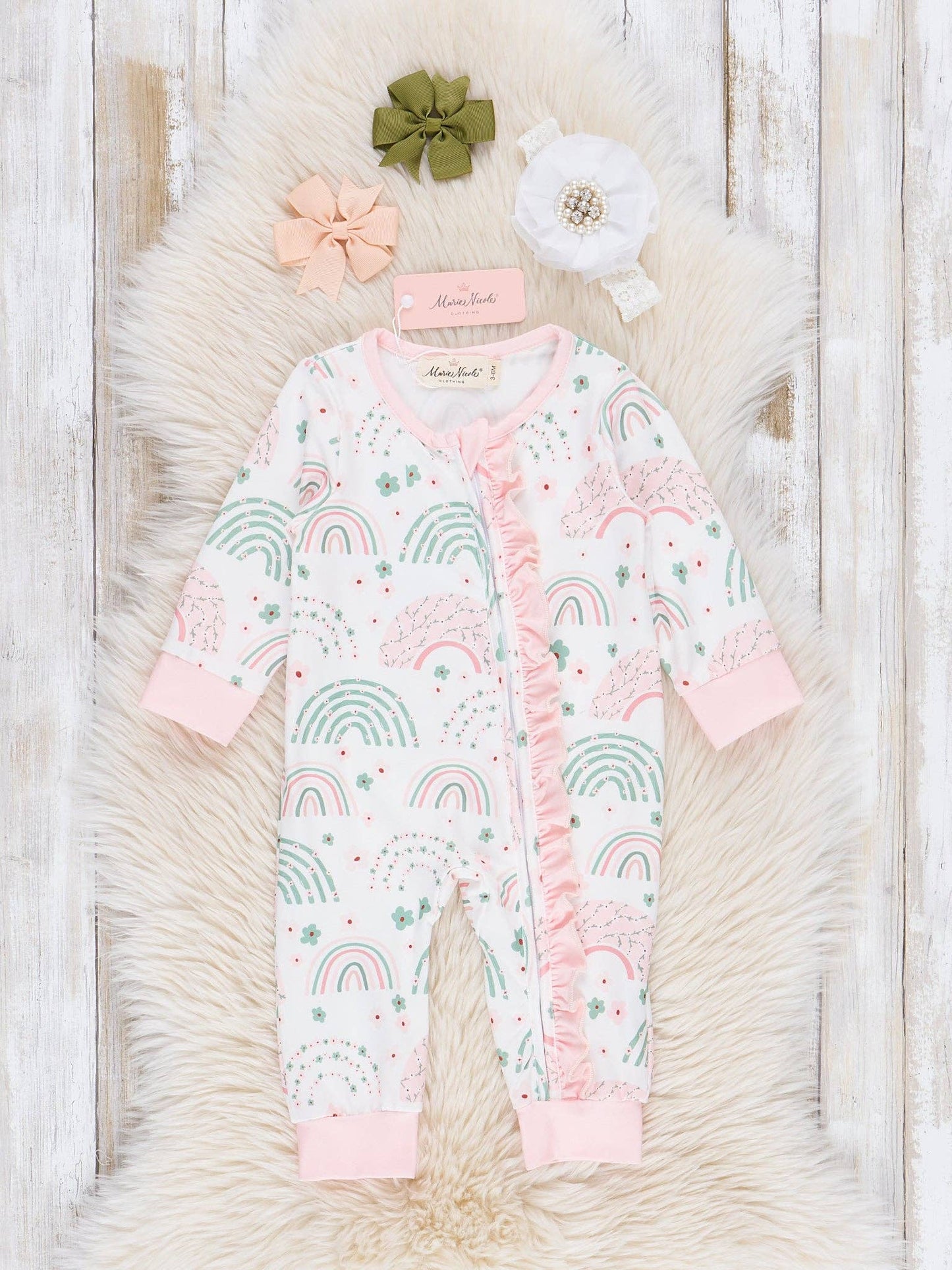 Rainbow Dreams Ruffle Sleeper Pajamas: 12/18MOS