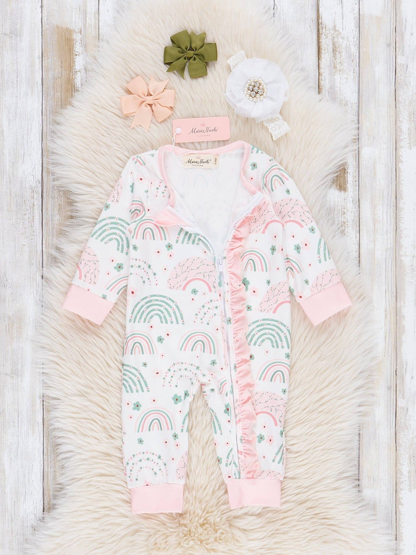 Rainbow Dreams Ruffle Sleeper Pajamas: 6/12MOS