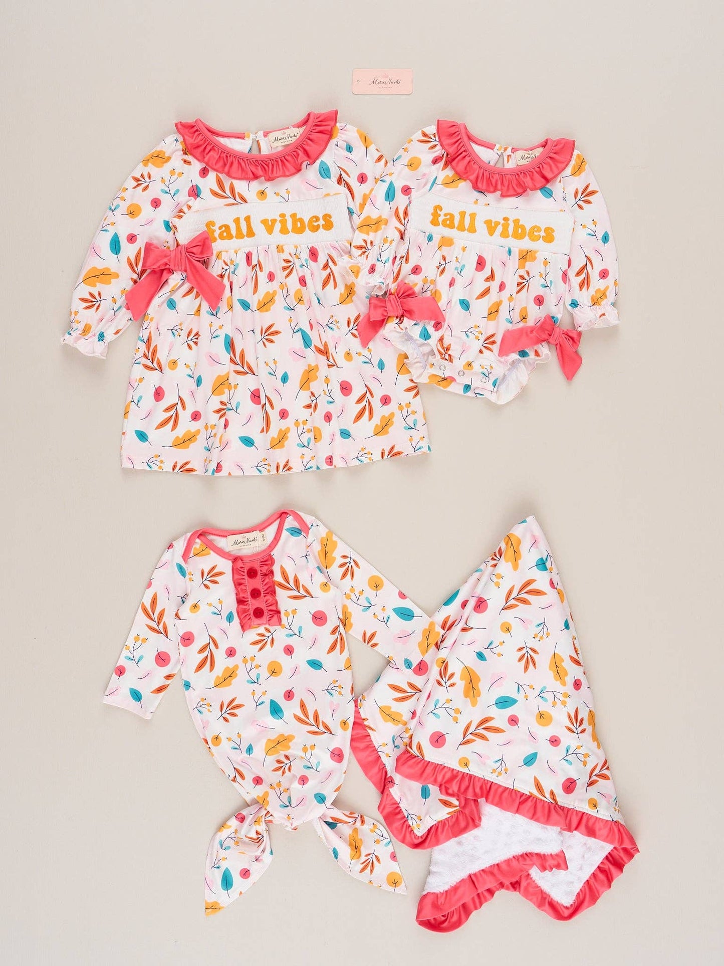 "Fall Vibes" Smocked Ruffle Leaves Bubble: 6/12MOS