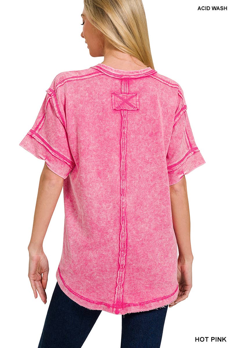 `".Washed Raw Edge Detailed Button Closure Top: RUST-168213 / S