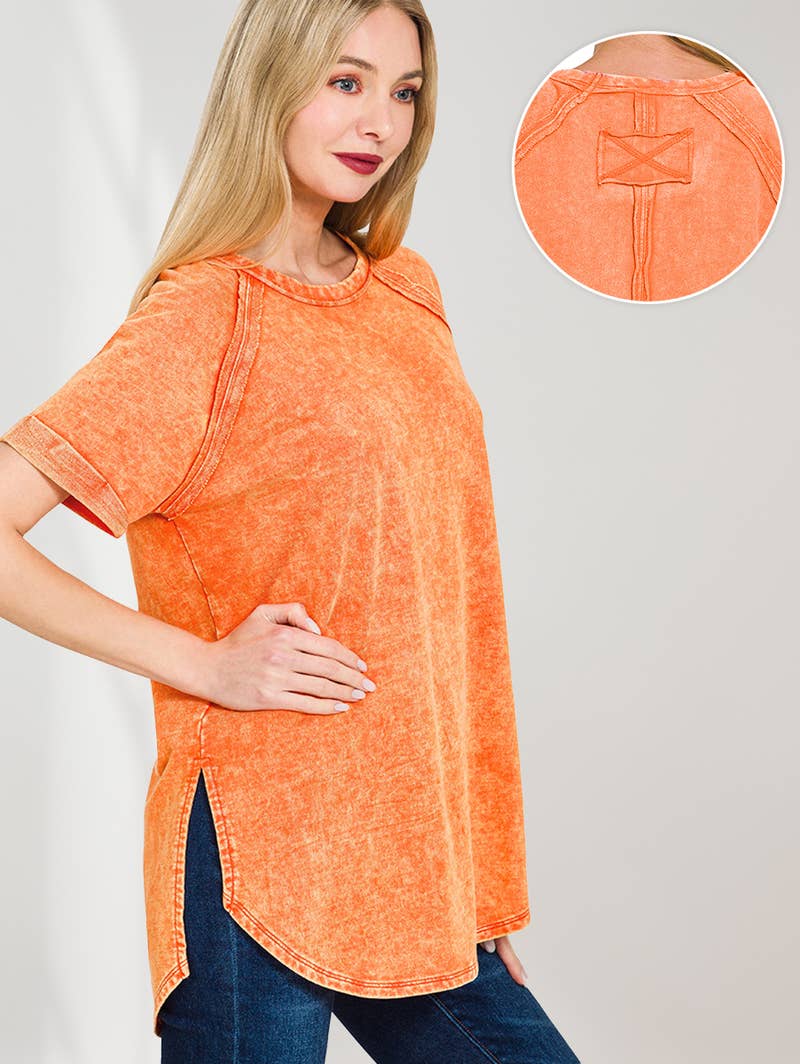 `"French Terry Vintage Wash Casual Top: LTPLUM-160494 / XL