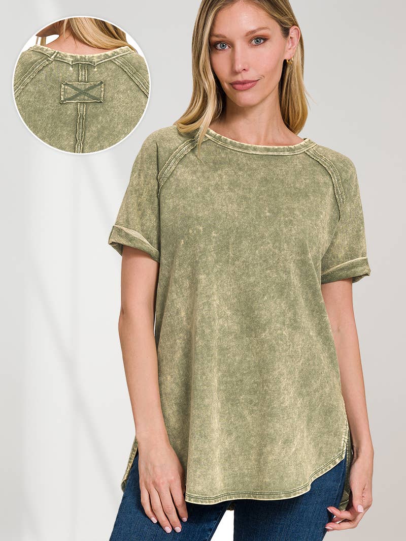 `"French Terry Vintage Wash Casual Top: LTPLUM-160494 / L