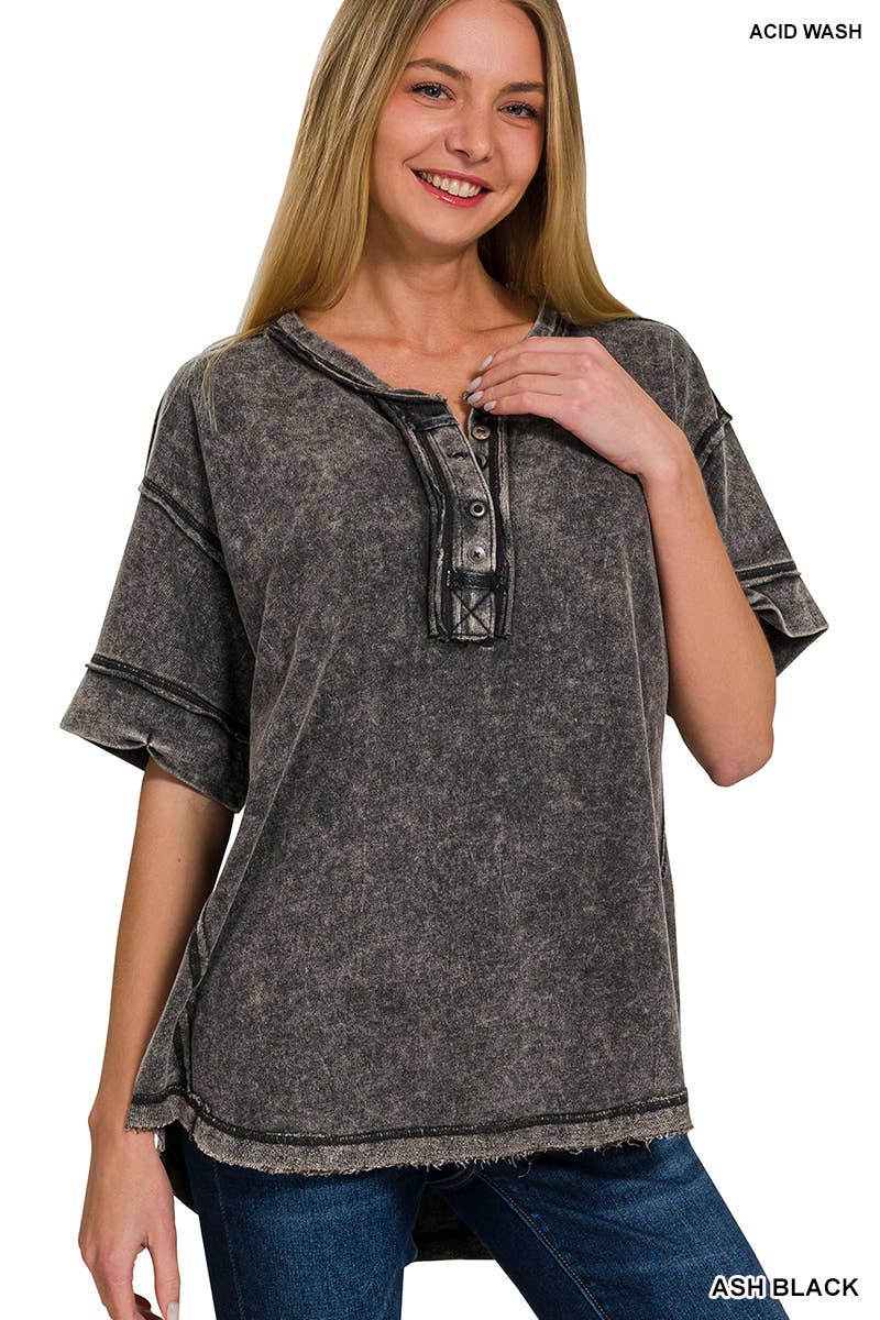 `".Washed Raw Edge Detailed Button Closure Top: DEEPCAMEL-168207 / S